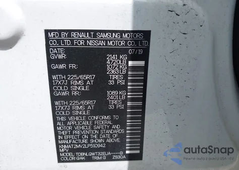 2020 Nissan Rogue Sv Intelligent Awd z USA, uszkodzony, nr VIN KNMAT2MV2LP510942